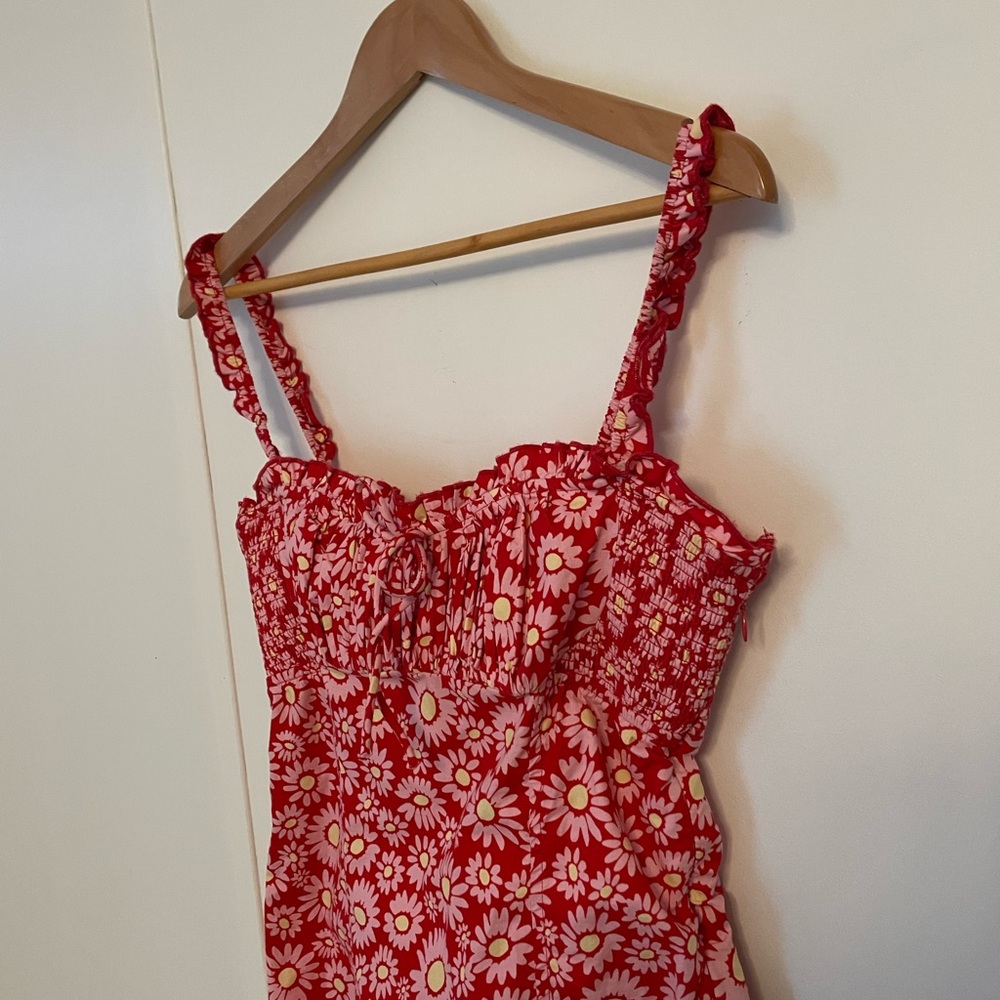 Free People Lucinda Tomato Daisy Midi Dress Lace Up Back Size M Spaghetti Straps - Picture 8 of 13